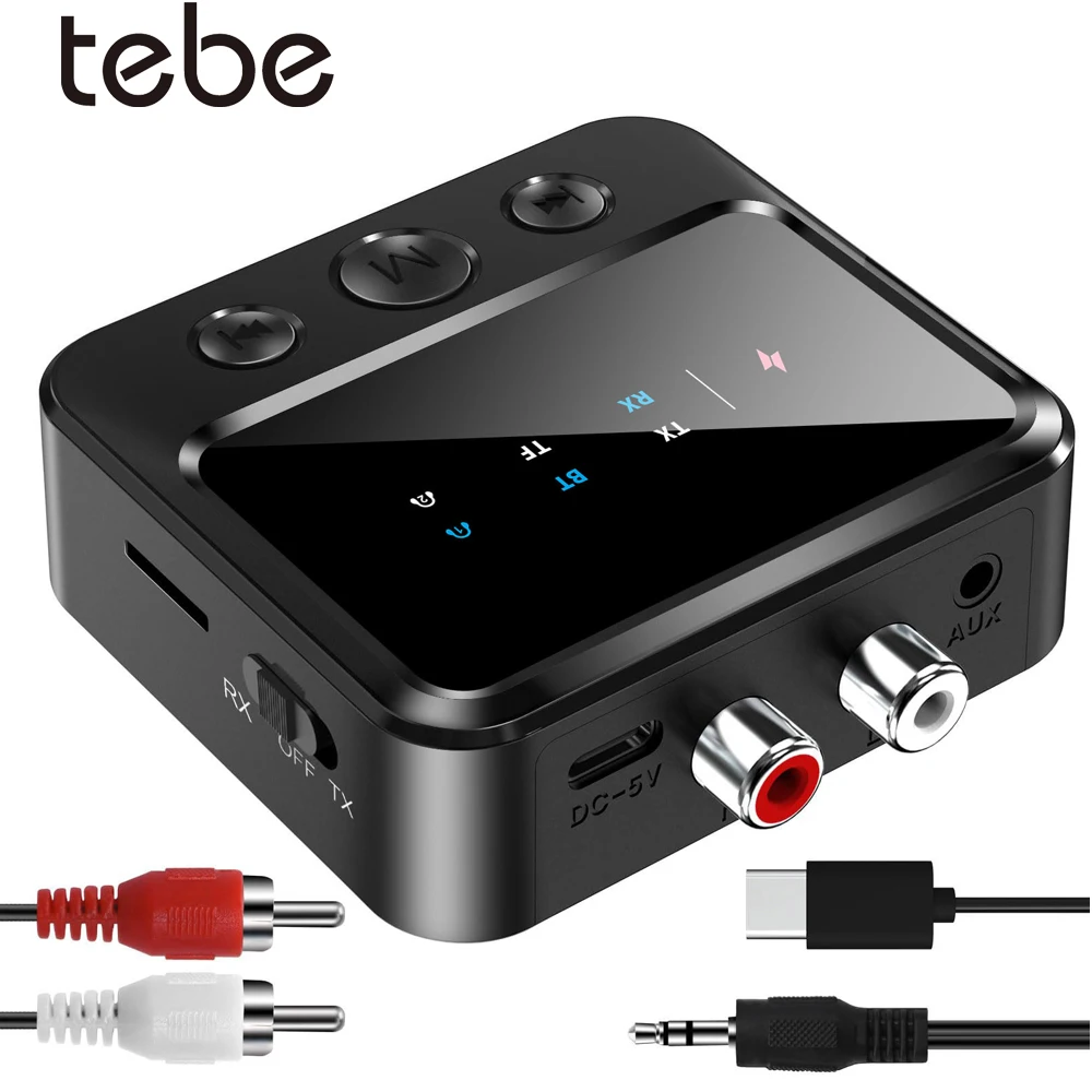 Tebe 2 IN 1 Bluetooth 5.4 Audio Receiver Transmitter 3.5mm Aux RCA TF Card Wireless Stereo Music Audio Adapter Dual Connection