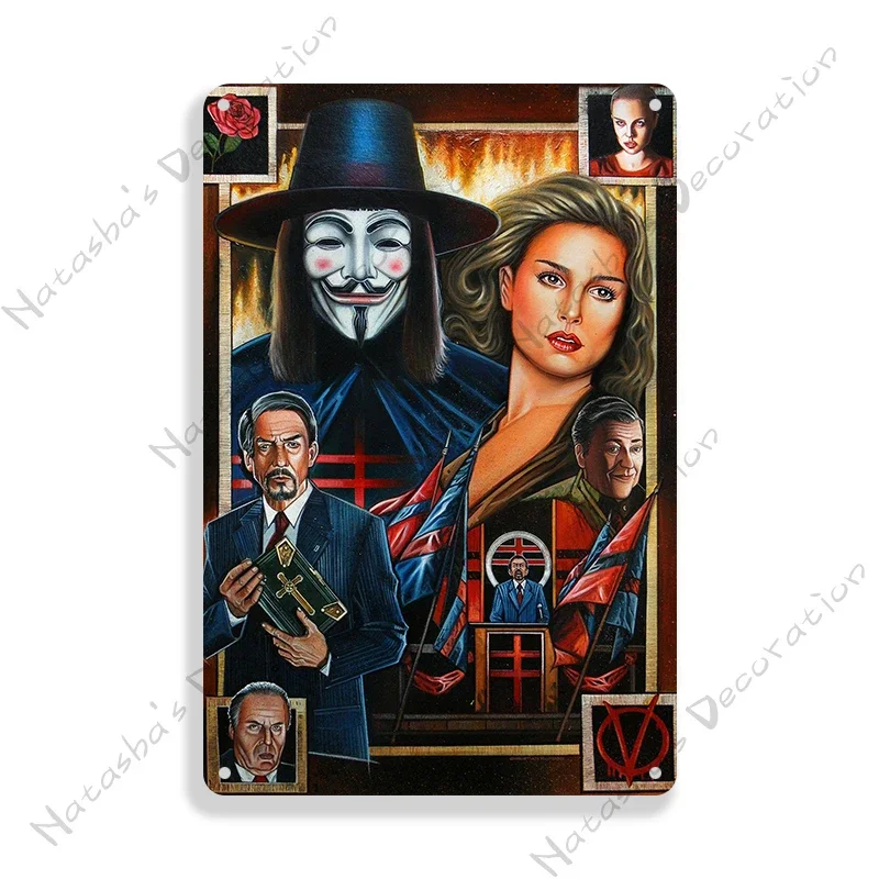 Vendetta 클래식 영화 장식 플레이트 금속판 빈티지 포스터, 금속 주석 사인, 카페 차고 벽 장식, 금속 플라크