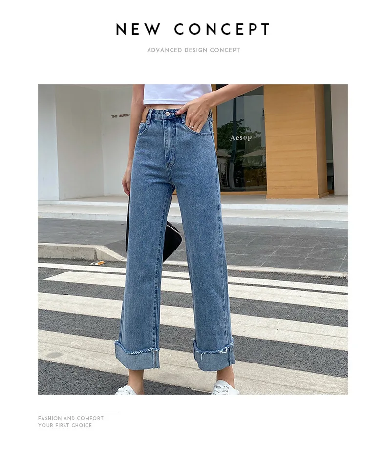 apple bottom jeans New dark blue high waist slim jeans denim women straight loose rolled-up pants brand new sexy tide high quality jeans jeans women