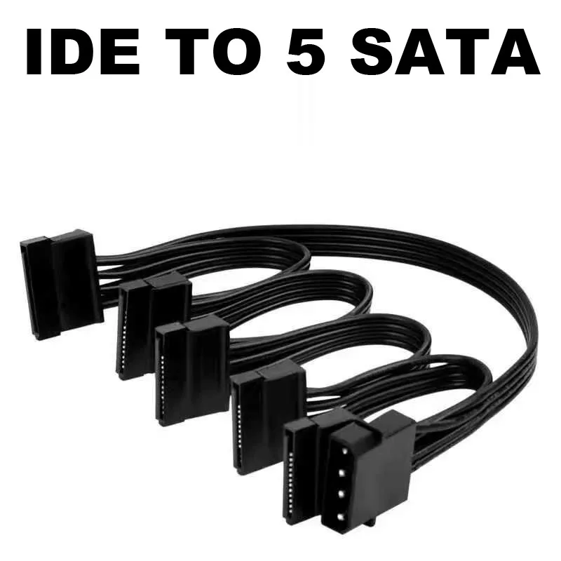 4pin IDE Male 1 to 5 SATA 15Pin Hard Drive Power Supply Splitter Cable Cord for DIY PC   Sever 4-pin to 15-pin Power 60CM