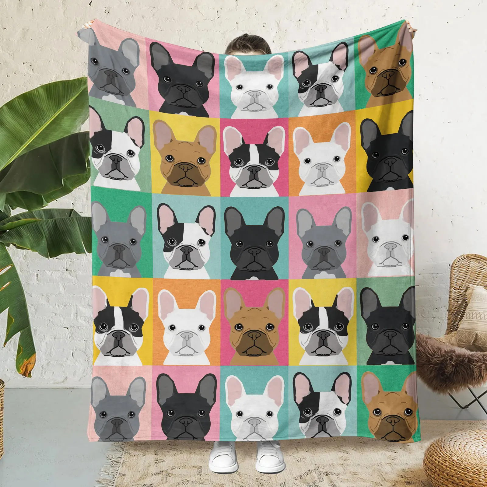 

3D Bulldog Flannel Fleece Blanket Cute Animal Pets Dog Plush Sheet Bed Sofa Fluffy Throw Bedding Home Decor Nap Blanket