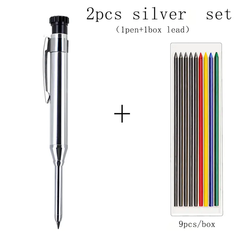 6Colors 2.8mm Metal Solid Carpenter Mechanical Pencil with Sharpener 2B Lead Core Deep Hole Construction Marking Scriber Tool - Image 14