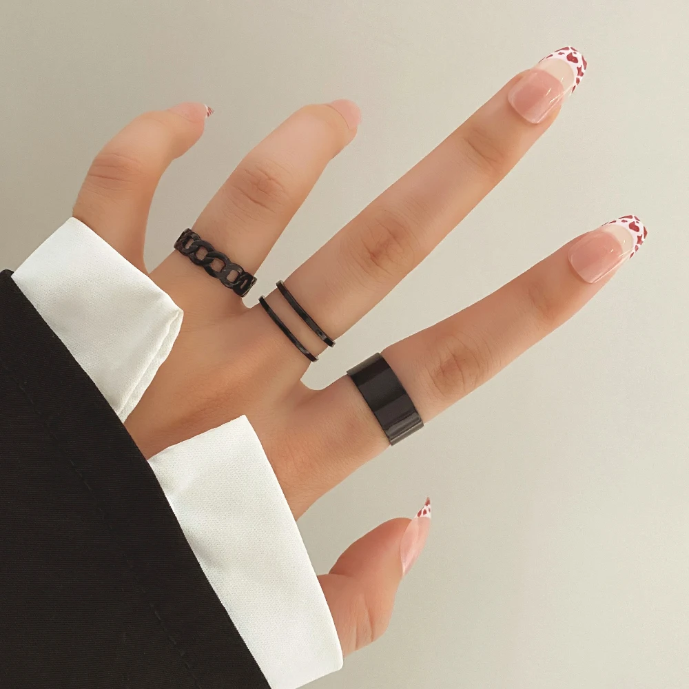 Umka Vintage Black Rings Set For Women Girls Punk Metallic Geometric Simple  Adjustable Finger Rings Set Trend Jewelry Gifts - Rings - AliExpress