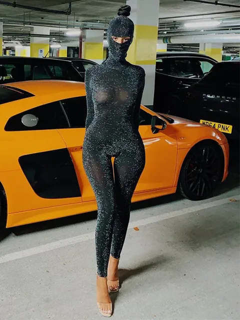 Women's Black Long Sleeve Backless Bodycon Jumpsuit Streetwear Romper Playsuit Solid Color Autumn Winter Fashion 2025