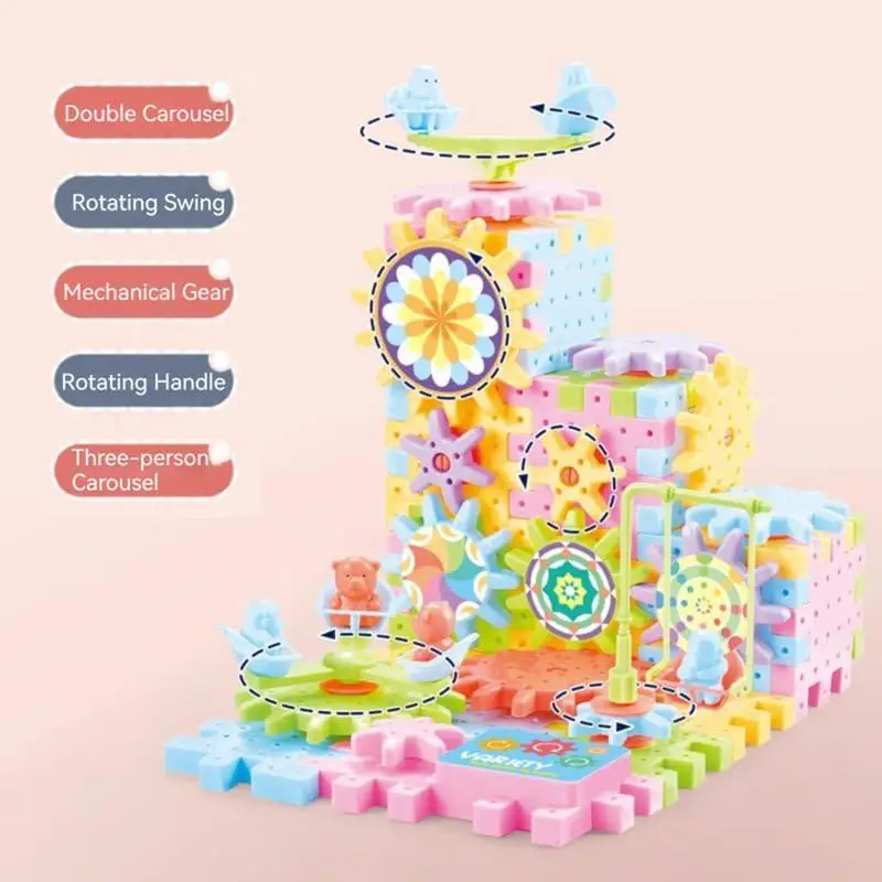 Building Blocks Gear Cogs Toy Electric Brick Building Gears Toy Set Reusable Interlocking Spinninggears Educational toy