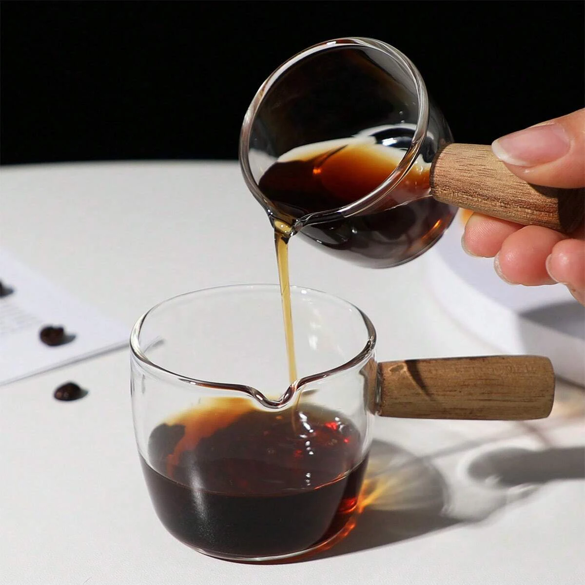 Coffee and Milk Cup Wooden Handle Small Milk Can Glass Cup