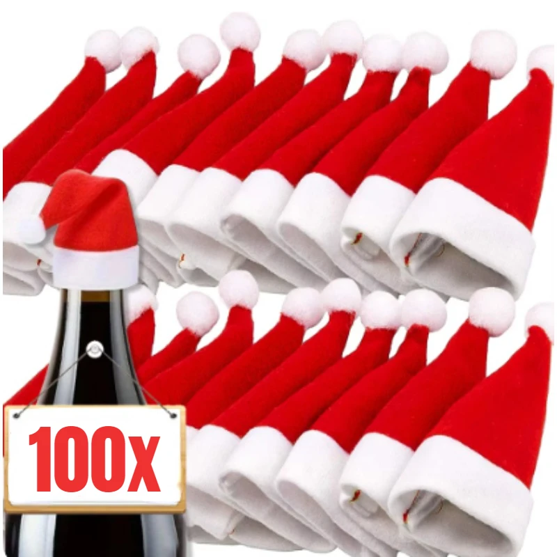 Mini Santa Hat Wine Bottle Covers Non-Woven Fabric Lollipops Caps Christmas Bottles Holder Kitchen Tableware Dinner Decoration