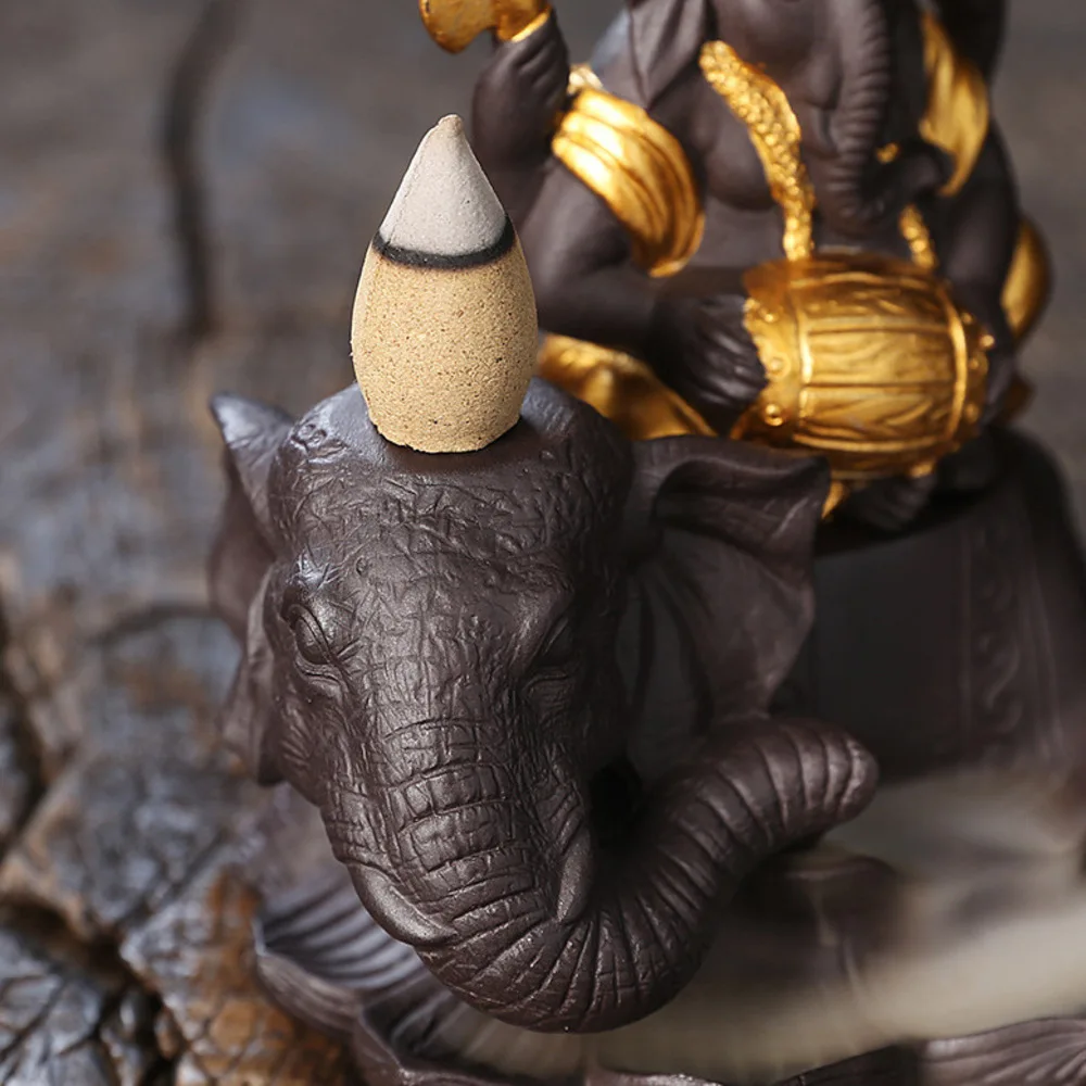 Handicrafts Lucky Ganesha Elephant Waterfall Backflow Incense Burner Home Decor Incense Stick Holder Lotus Censer (no Incense)