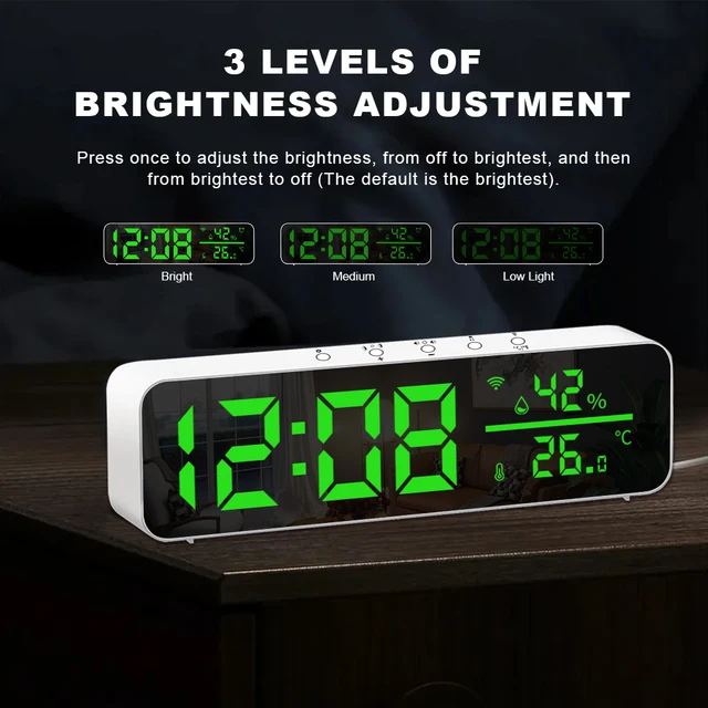 Tuya WiFi Temperature Humidity Sensor Support Time Alarm Clock Display USB Desktop Mirror LED Clocks for Living Room Decoration 4