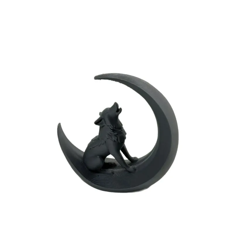 3D Printed Wolf and Moon High Aesthetic Creative Desk Decor Office Tabletop Mini Sculpture Modern Home Desktop Ornament Gift