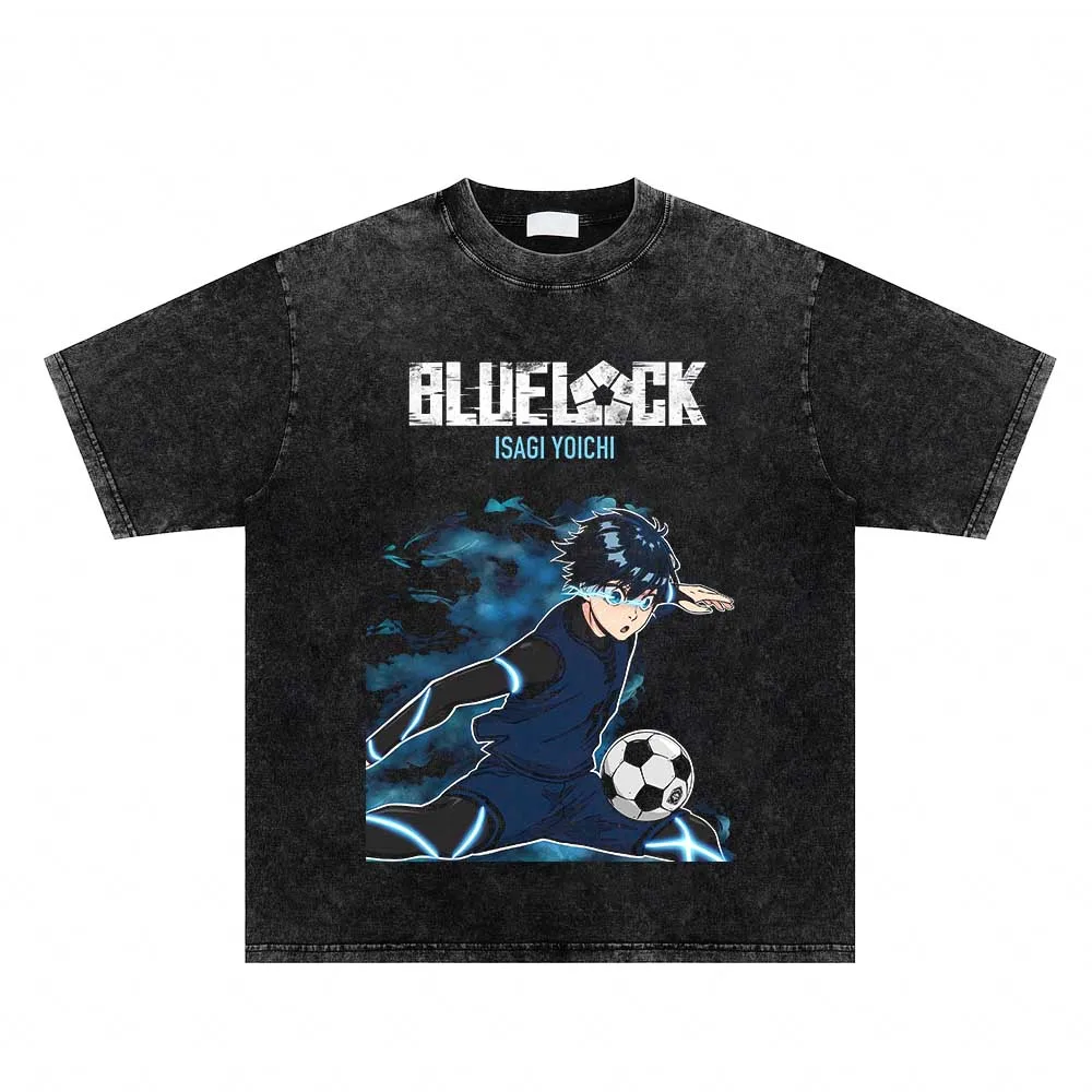 

Футболка Мужская/женская оверсайз с цифровой печатью, винтажная промытая футболка с рисунком аниме и синим замком, в стиле Харадзюку