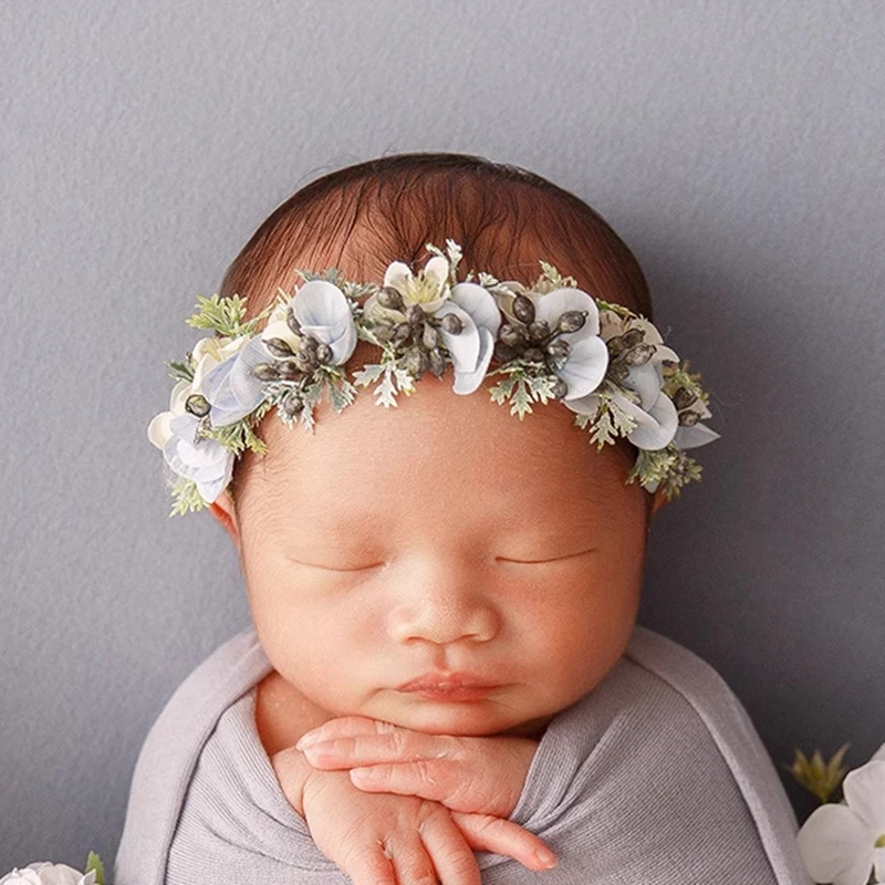 Newborn Headband for Photography Flower Baby Girl Tieback Dried Flowers Pearl Wreath Newborn Photography Infant Hair Accessories