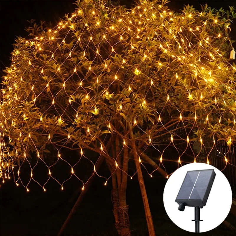 

4mx6M Solar Power LED String Christmas Net Lights Outdoor Fairy Garden Decor Wedding Party Decoration Curtain Lights Street 2023