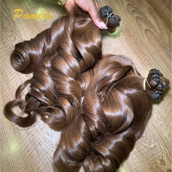 Extension di capelli umani vergini non trattati al 100% con onde sciolte color castano, 3 fasci di veri capelli umani per donna