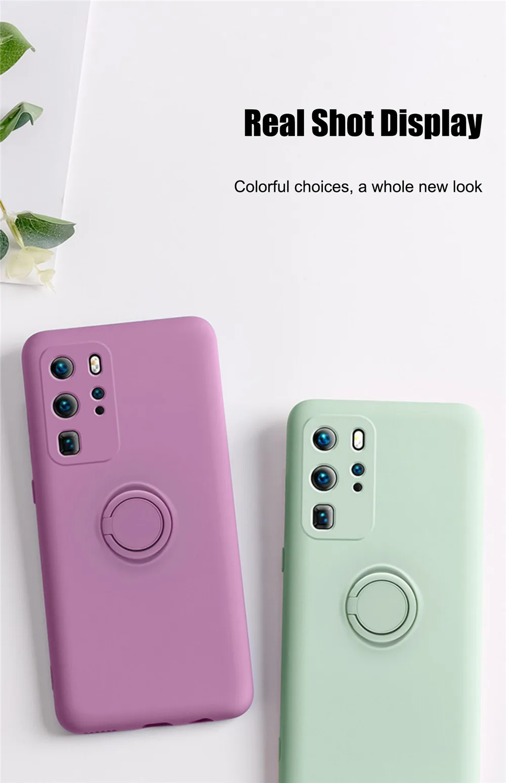 Liquid Silicone Case With Magnetic Ring Holder For Huawei And Honor_voghion.com