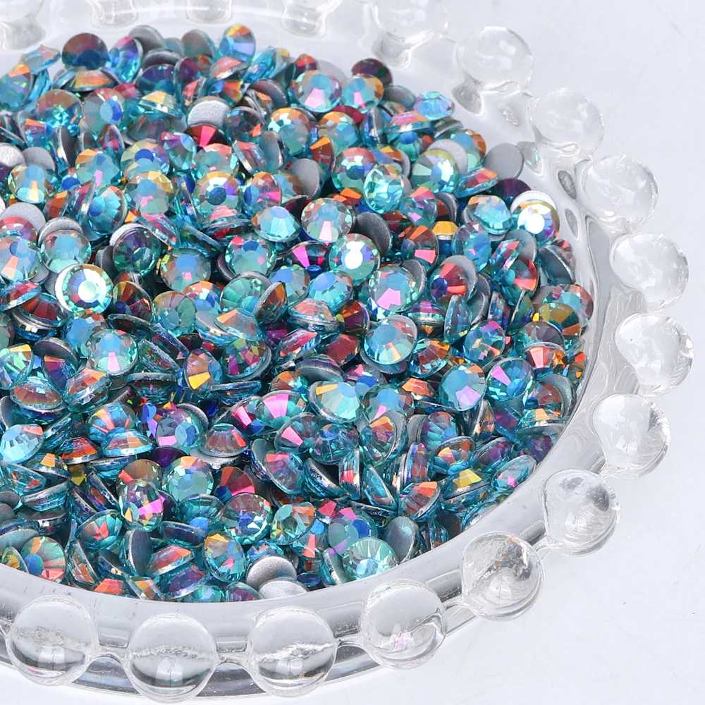 SS6-SS30 Hochglänzende Champagner-Aquamarin-Strasssteine ohne Hotfix, flache Strasssteine, geeignet für Hochzeitsdekoration und Party-Bastelarbeiten, Kristall
