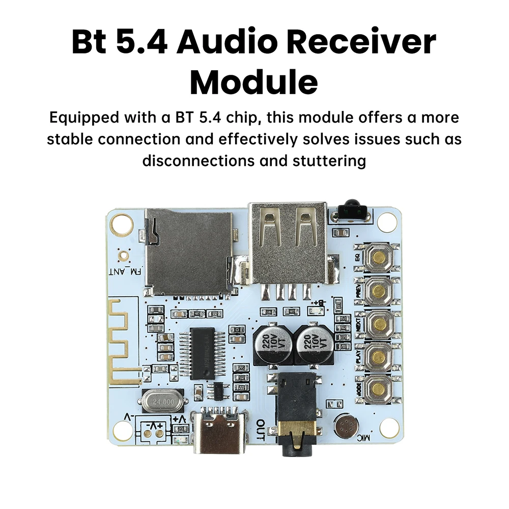 Advanced Bluetooth Audio Receiver with USB & TF Card Support - High-Fidelity Lossless Playback & FM Radio