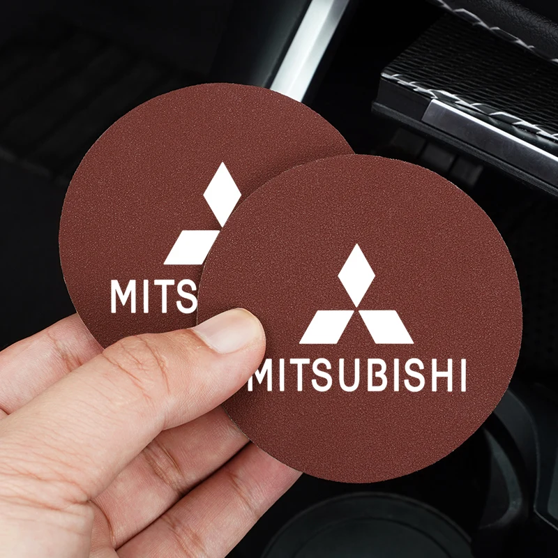 미쓰비시 EK 파제로 익스팬더 이클립스 크로스 ASX L200 엑스포스 아웃랜더용 2개 자동차 컵 매트 가죽 논슬립 코스터