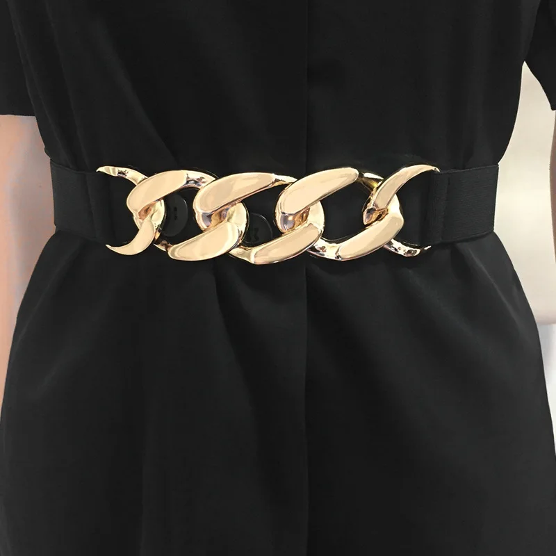 Fashion Elegant Elastic Wide Women Belt Gold Ring Buckle Decorative Woman Belts For Dress