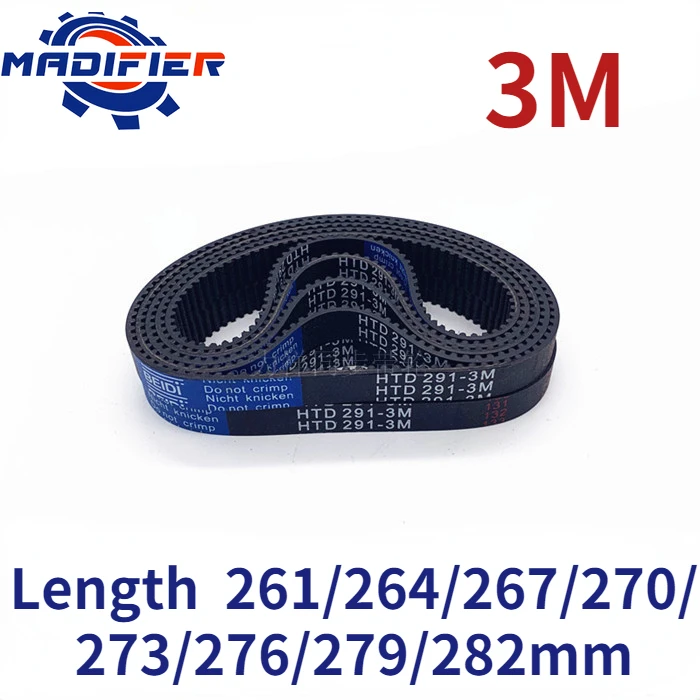 

HTD3M Rubber timing belt length 261/264/267/270/273/276/279/282mm suitable for 10/15mm wide pitch 3mm wheel belt