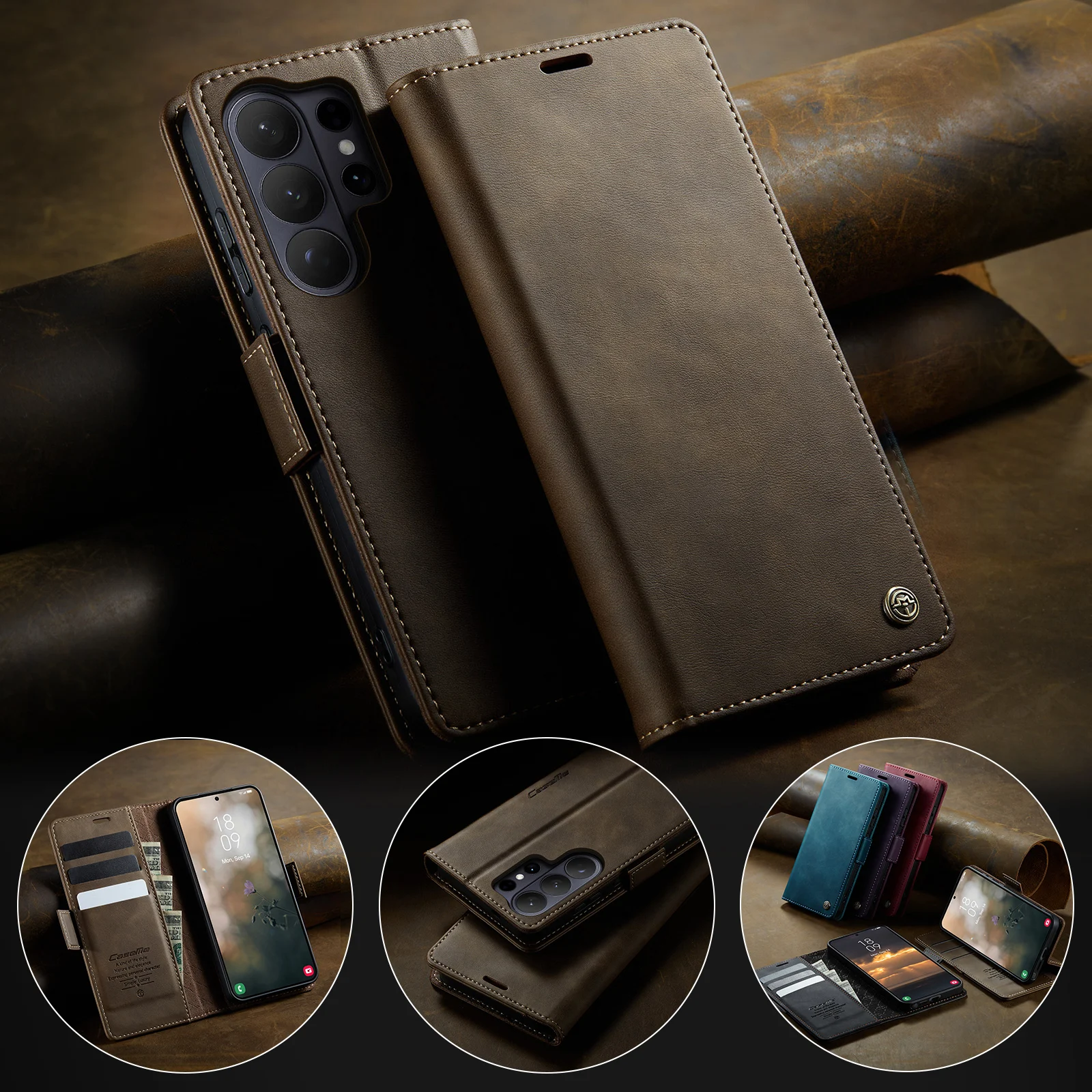 Vintage-Style Magnetic PU Leather Wallet Phone Case with Shockproof Card Holder Pocket Cover
