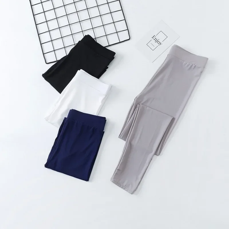 Summer Ice Silk Leggings Women Nylon Thin Style Leggings High Waist Stretchy Pencil Pants Sports Casul Big Size Leggings 3