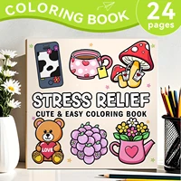 Stress Relief Cute & Easy Coloring Book for Adults and Teens - 24 Pages Adult Picture Book Emotional Release Drawing Books 1
