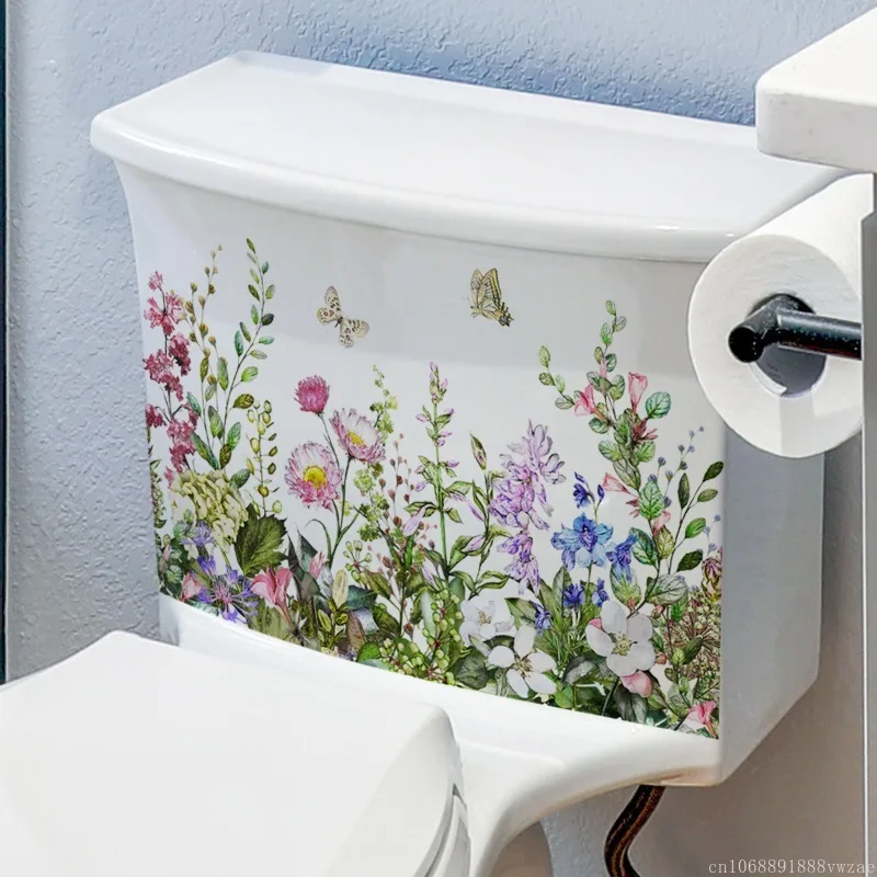 Green Plant Leaves Flowers Toilet Stickers Self-Adhesive Toilet Lid Stickers Bathroom Wall Sticker Cover Decor Decal
