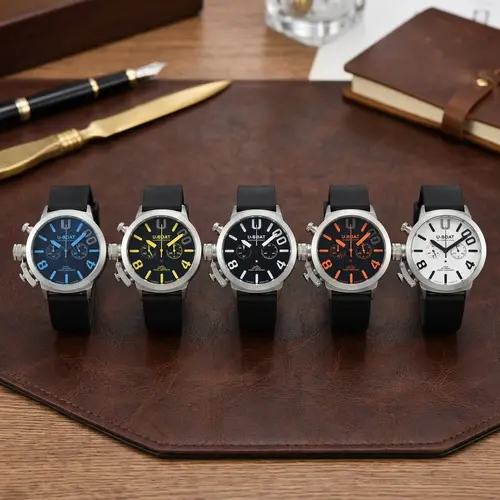 U-BOAT Men's Quartz Chronograph Watch 44mm Stainless Steel Case Silicone Band 1001M Waterproof - Image 6