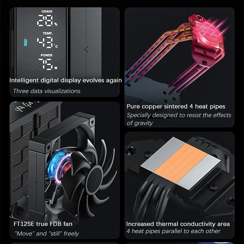AK400 디지털 LCD 디스플레이 CPU 쿨러 4개 히트파이프 공랭식 PC 라디에이터 (LGA1700/1200 115X AM4 AM5 호환)
