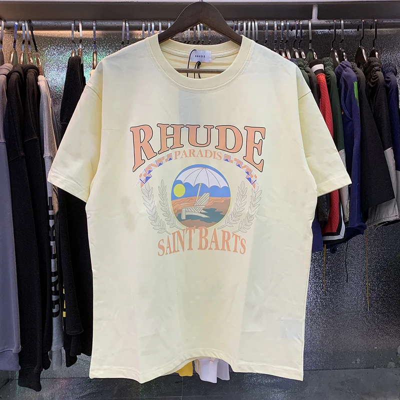 

2023ss Rhude T Shirt Men Women Top Quality Oversized Steamship Printing RHUDE Tee Short Sleeve Top With Tags