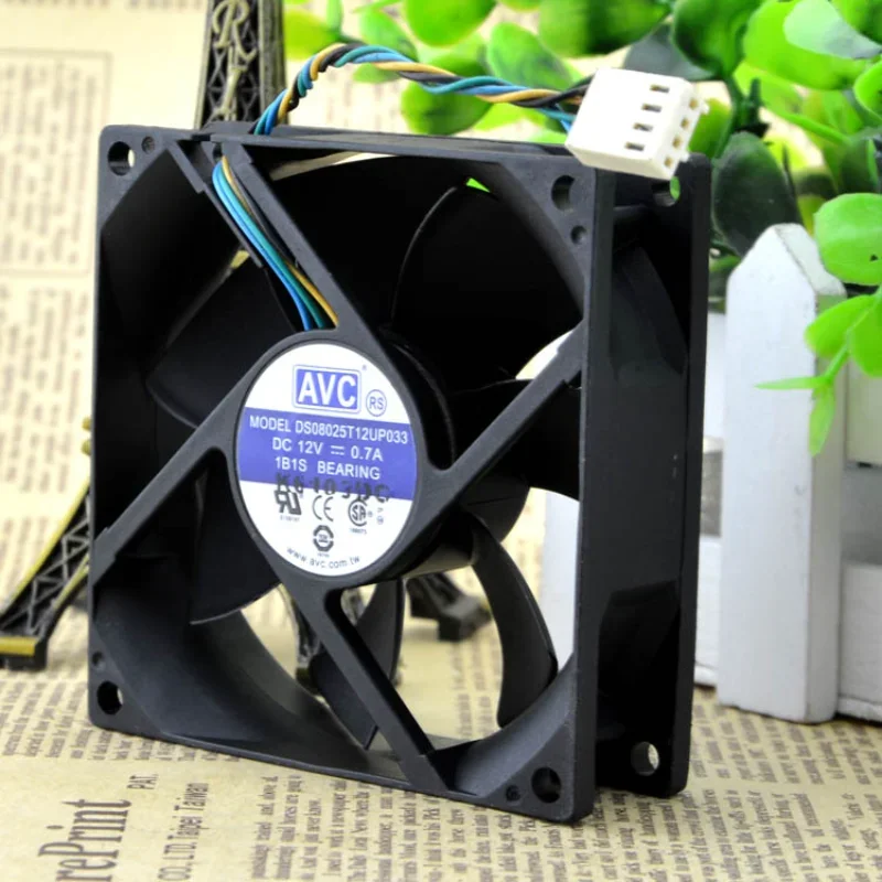 

New Cooler Fan For AVC DS08025T12UP033 12V 0.7A 8cm 4-wire Violent Computer Chassis Fan 8025 80*80*25MM