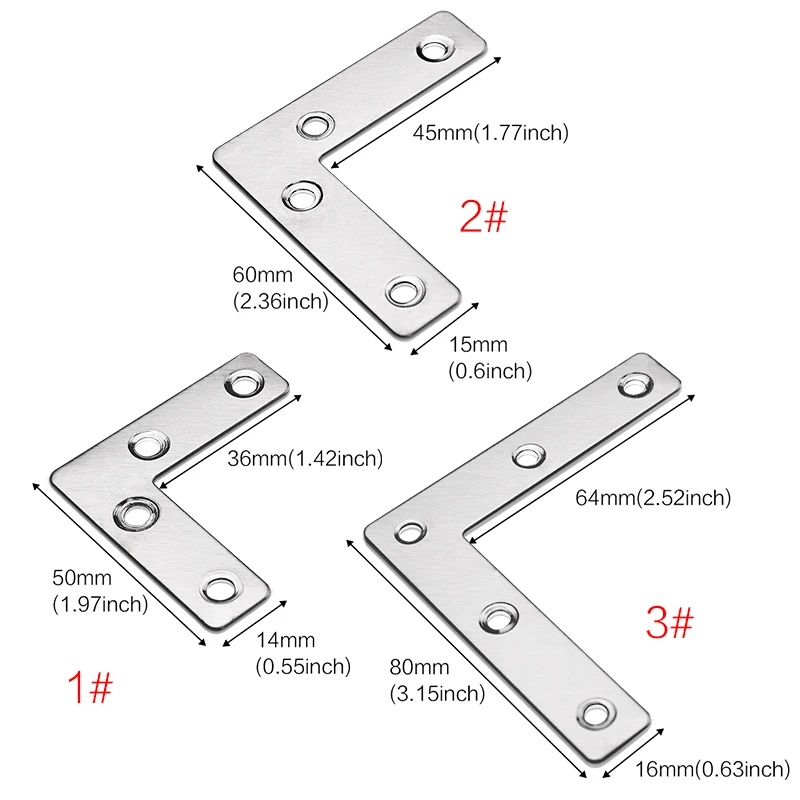 Flat Corner Brace Angle Bracket 10 Pcs 50/60/80mm