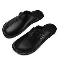 Sandales classiques en cuir pour hommes, pantoufles de marche, confortables, légères, pour l'extérieur, demi-glisse, nouvelle collection été 5