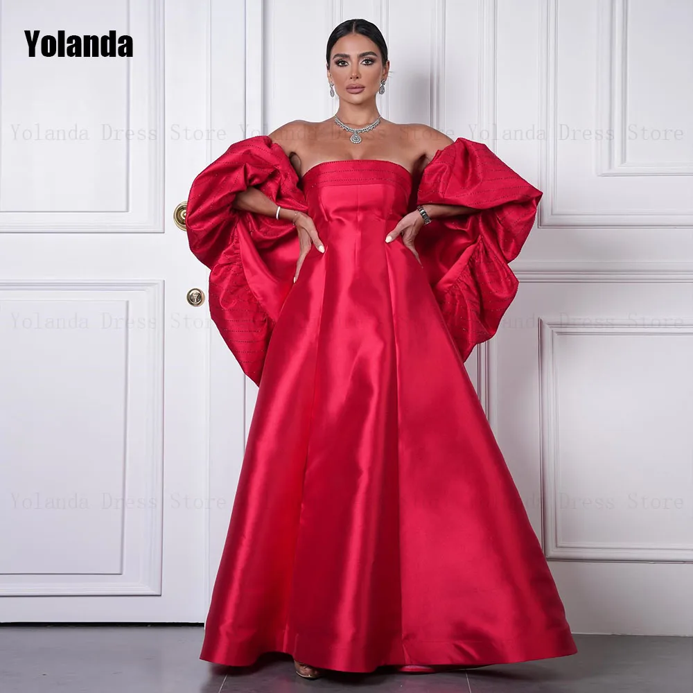 

2024 New Fashion Red Mermaid Evening Dresses Strapless Puff Sleeve Draped Pleat Open Back Party Dress Anke Length Robe de soirée