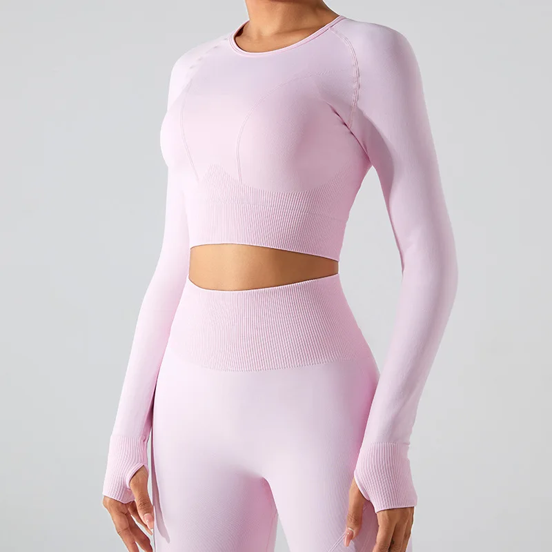 Women's Seamless Long Sleeve Top Yoga Shirts Running T-Shirt Workout Running Fitness Gym Sports Top Training Crop Solidcolor