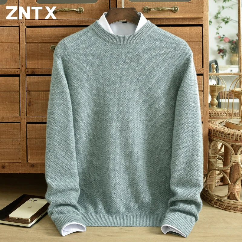 

2023 new thick cashmere sweater men 100% pure cashmere round neck youth solid color Korean version of warm knitwear fashion