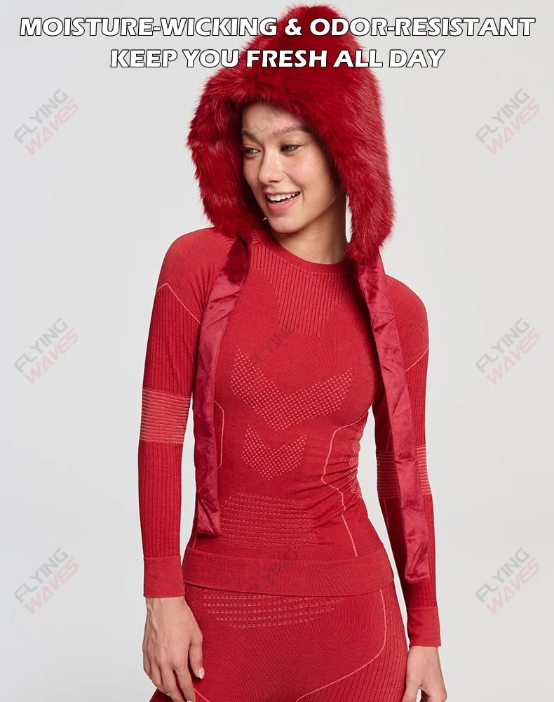 Schnell trocknendes Ski-Thermo-Woll-Basisschicht-Set für Männer und Frauen, Winter, Outdoor, Wandern, sportlich, funktionelles Trainingsanzug-Unterwäsche-Set – Detail 4