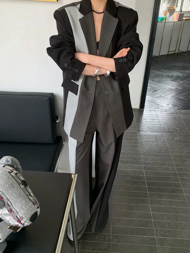 BZVW Designer Spliced Contrast Color Blazers For Women Single Breasted Long Sleeve Tide Jackets 2024 Autumn New 26D8908