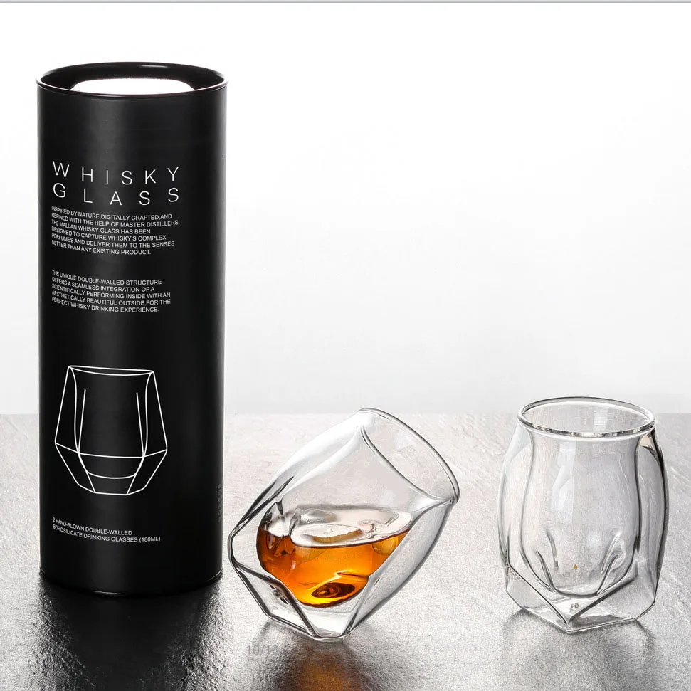 Whiskey Tasting Glass Set of 2, Double Walled Snifter, Clear Glass for Parties Bars and Home Gatherings, Dishwasher Safe 1