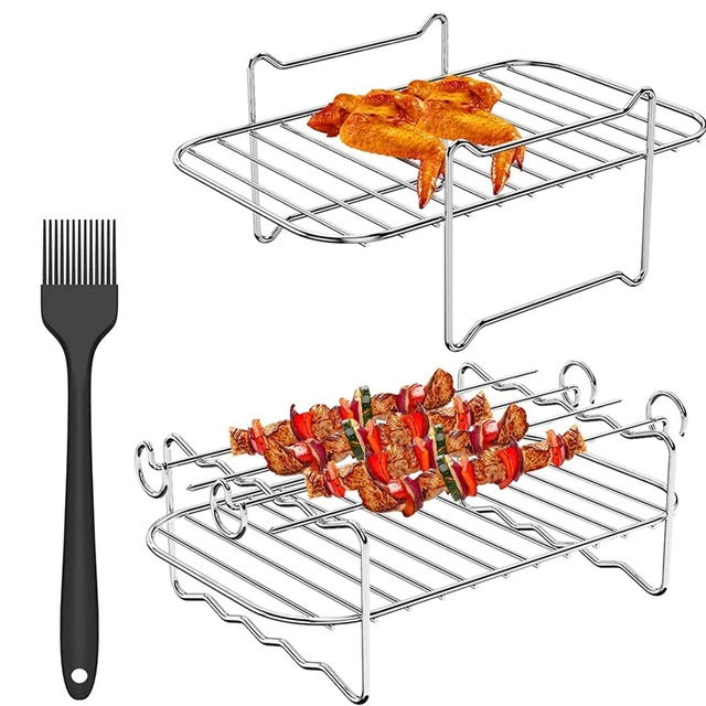 Lotteli Kitchen Air Fryer Rack for Double Basket Air Fryers, 304 Stainless Steel Multi-Layer Rack, Air Fryer Accessories Dehydrator Rack Compatible