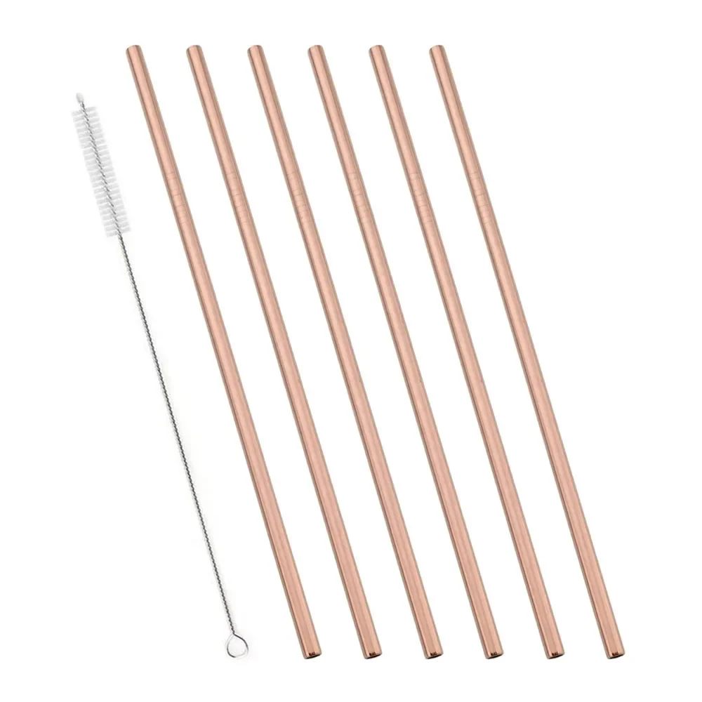 Eco-Friendly Stainless Steel Drinking Straw Set with Cleaner Brush - 6 Pack