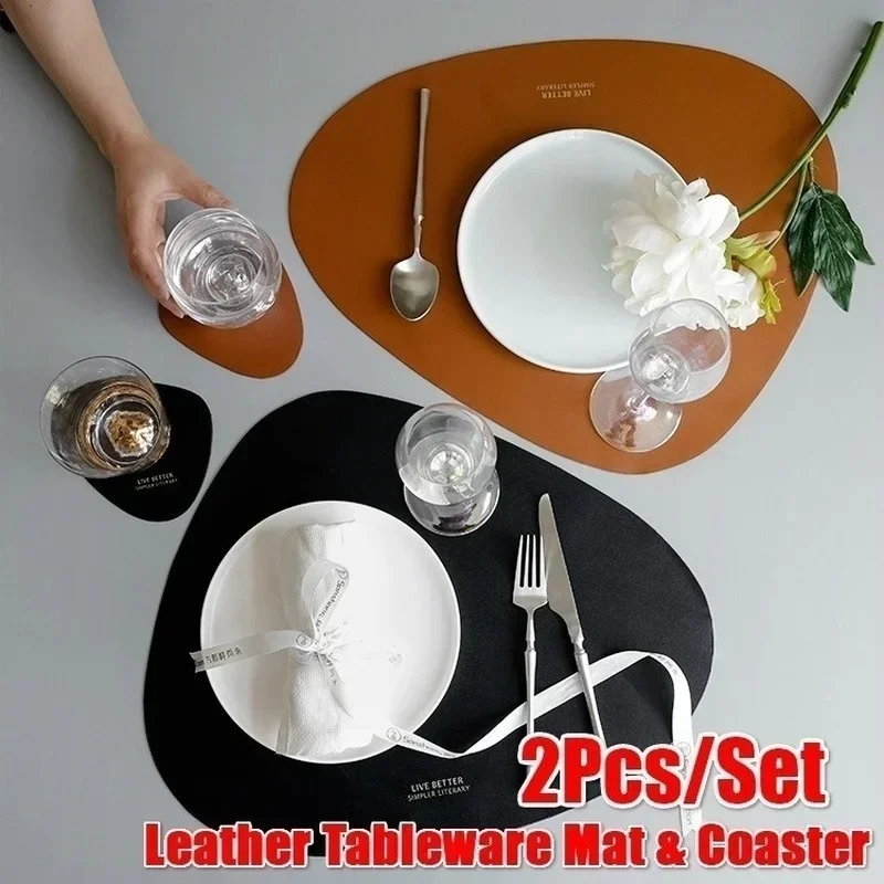 Tableware Pad Placemat Table Mat PU Leather Heat Insulation Non-Slip Simple Placemats Disc Coaster Placemat for Dining Table