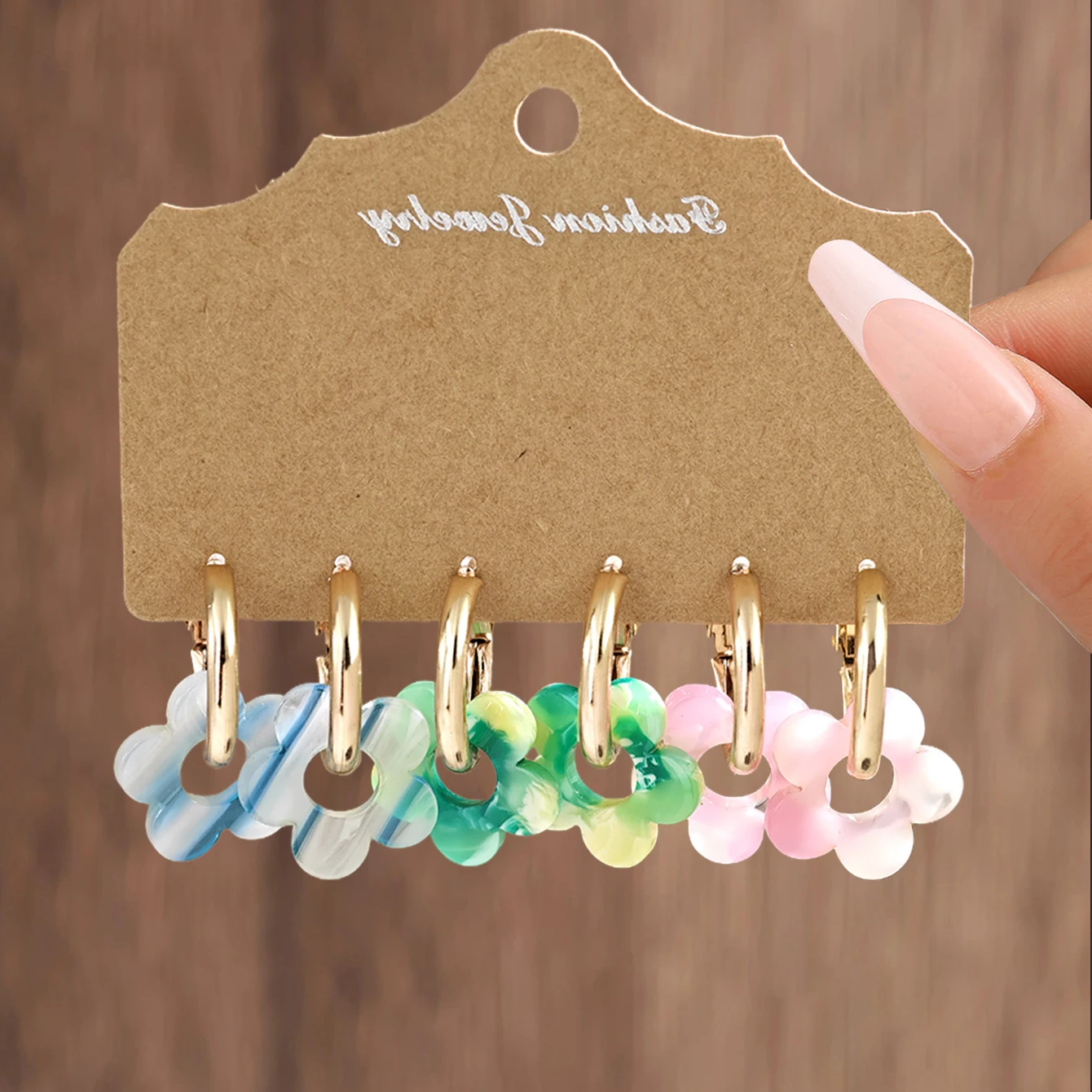 Colorful Sequin Five Flower Pendant Earrings Set Niche Design Elegant Flower Acrylic Metal Women's Earrings Gift