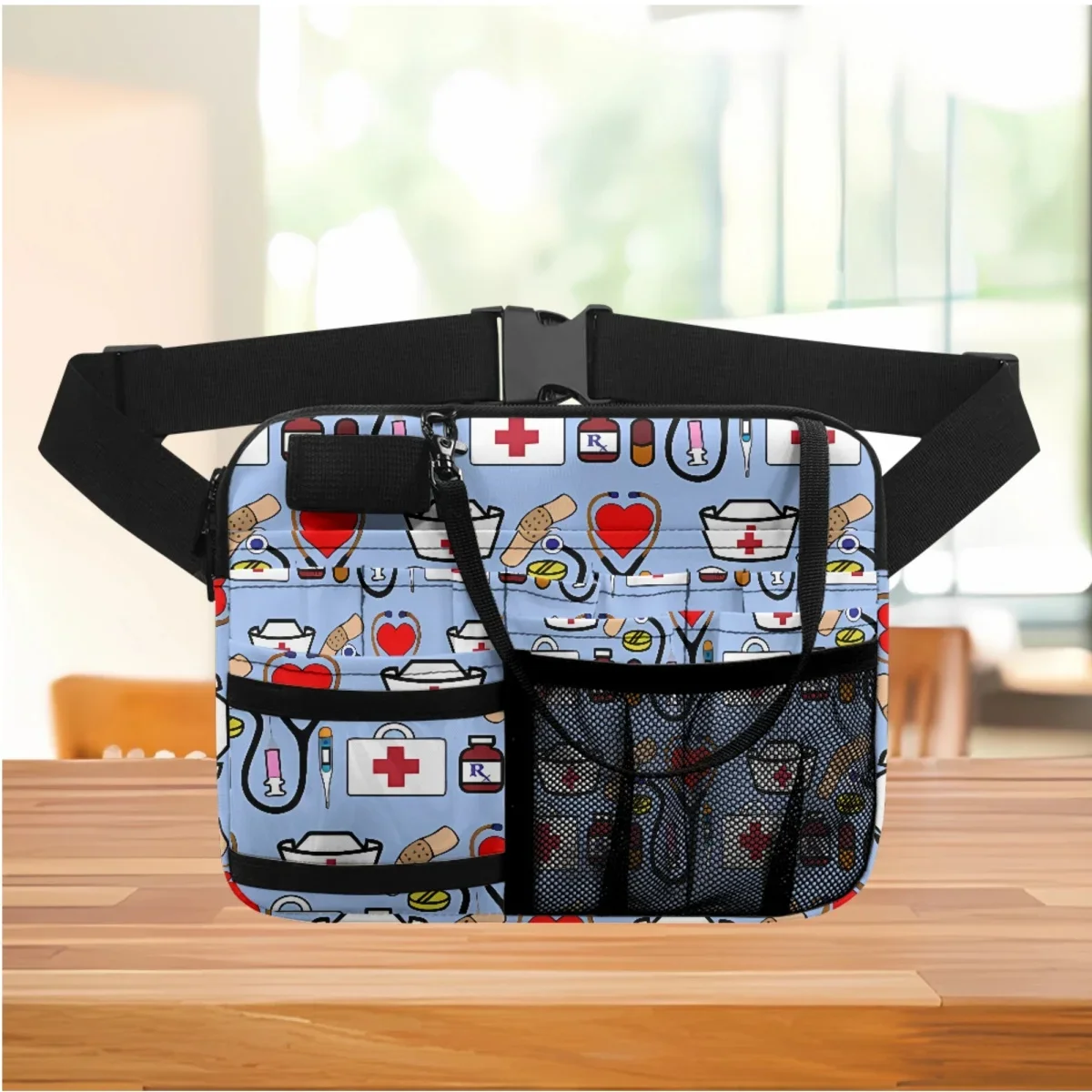 Cartoon Medical Stethoscope Tools Printed Nurse Waist Bags Multi Compartment Utility Hip Bags Case Organizer Pouch Tool Holder