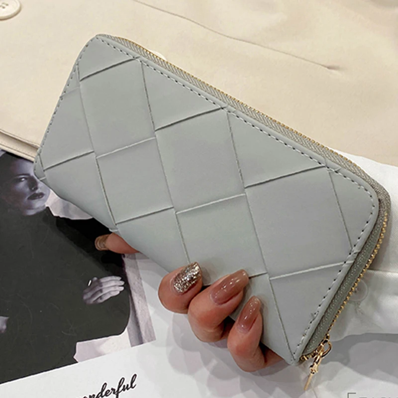 

2023 New Women's Wallets Fashion Lattice Wallet Women Long Purses Brand Designer Pu Leather Zipper Clutch Bags Money Coin Pocket