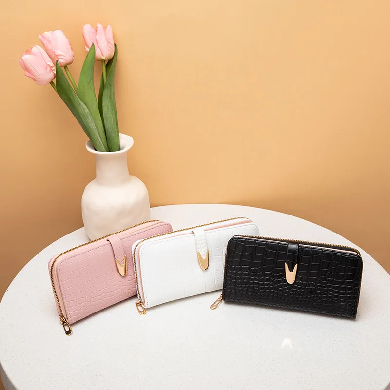 Crocodile pattern double pull purse 2024ladies bag foreign trade women's purse mouth red envelope clutch bag