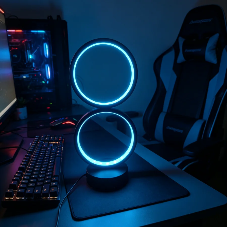 1PC RGB 이중 원형 LED 테이블 램프, 리모컨으로 색상 변경 가능한 무드등, 파티 게임룸용 모던 나이트스탠드 램프