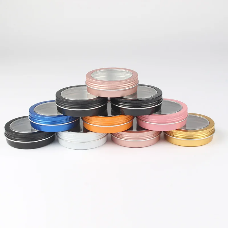 

50Pcs 60/100ml Empty Tin Cans Aluminum Travel Storage Jars with Clear Window for Kitchen, Office, Candles, Candies, Gifts, Arts