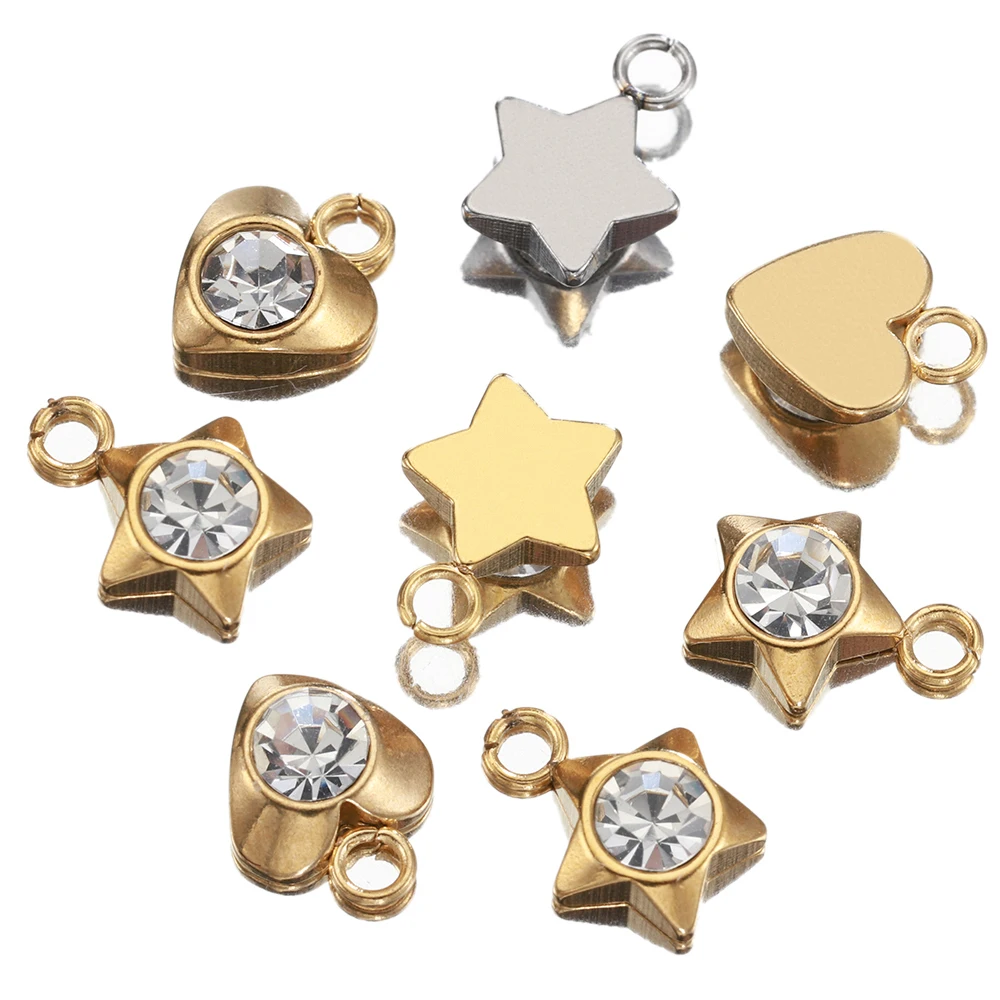 20 Stück Edelstahl Strass Liebe Herzen Charms Anhänger für Ohrringe Halskette Armband DIY Schmuckherstellung Zubehör